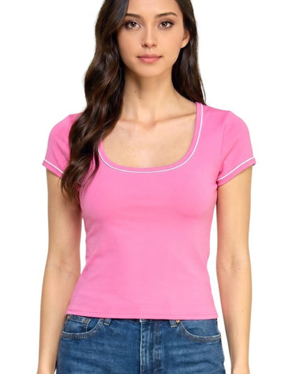 ADLT009 Seamless – Contrast Trim Crop Top