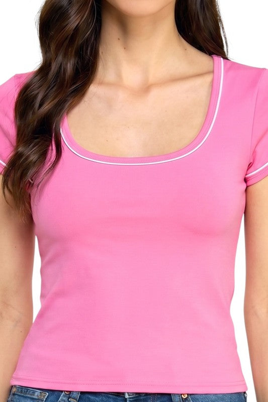 ADLT009 Seamless – Contrast Trim Crop Top