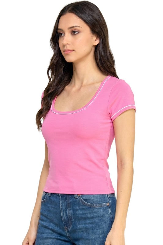 ADLT009 Seamless – Contrast Trim Crop Top