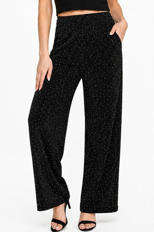 MSP529 Metallic Straight Leg Pants – Pocket Detail Party Pants