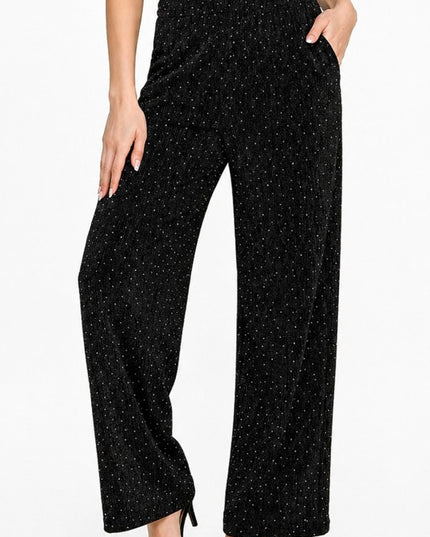 MSP529 Metallic Straight Leg Pants – Pocket Detail Party Pants