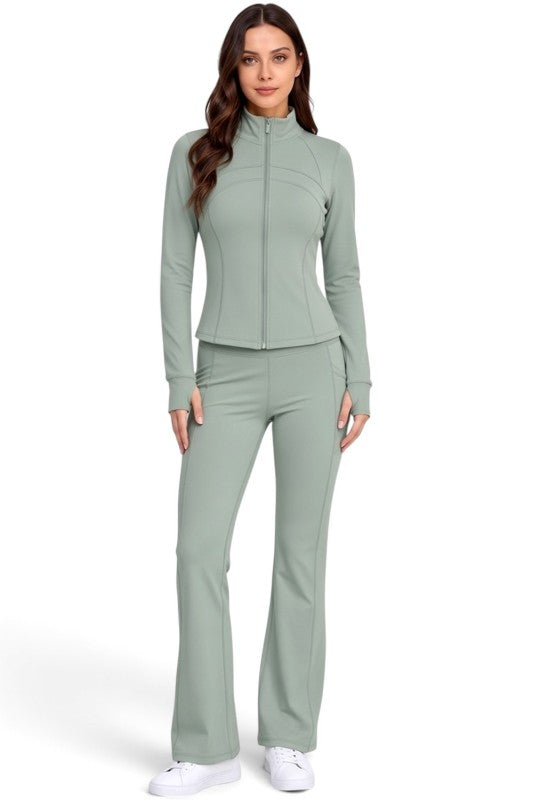 LU1001 Active Define Zip-Up Jacket – Flare Pant Set