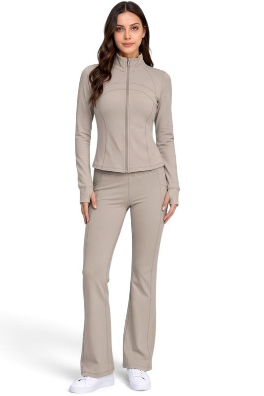 LU1001 Active Define Zip-Up Jacket – Flare Pant Set