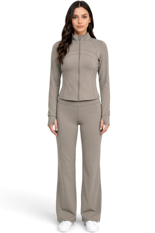 LU1002 Active Define Zip-Up Jacket – Flare Pant Set