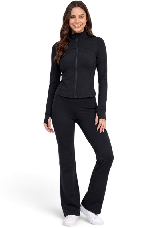 LU1002 Active Define Zip-Up Jacket – Flare Pant Set