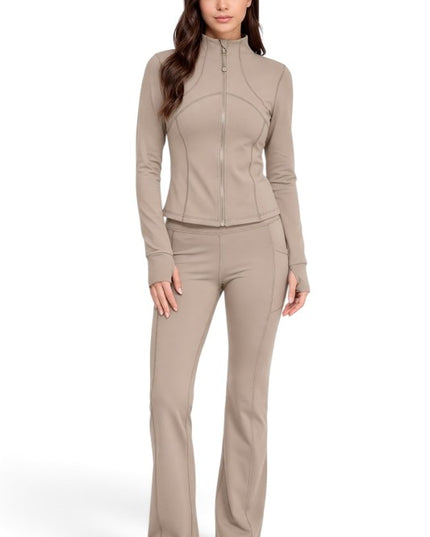 LU2001 Fleece Define Zip-Up Jacket – Flare Pant Set