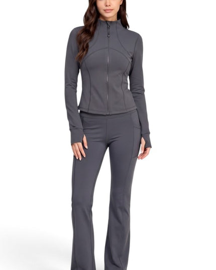 LU2001 Fleece Define Zip-Up Jacket – Flare Pant Set