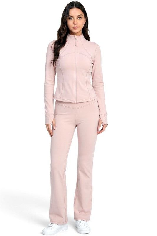 LU2002 Fleece Define Zip-Up Jacket – Flare Pant Set