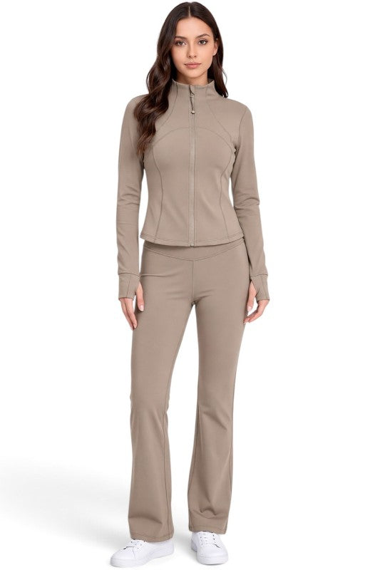 LU2002 Fleece Define Zip-Up Jacket – Flare Pant Set