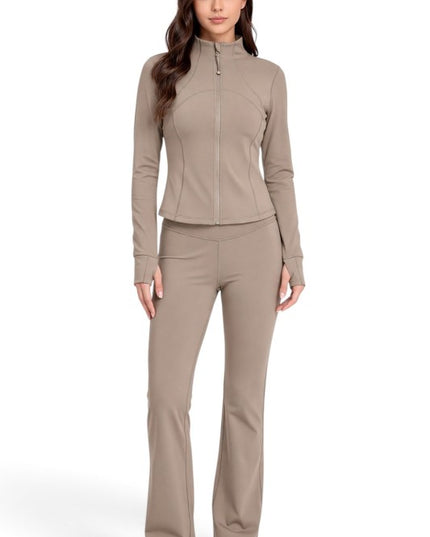 LU2002 Fleece Define Zip-Up Jacket – Flare Pant Set