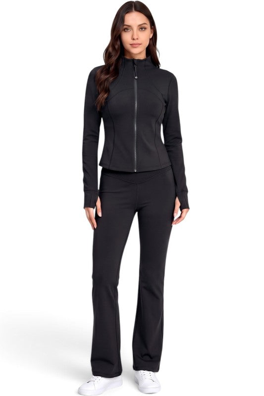 LU2002 Fleece Define Zip-Up Jacket – Flare Pant Set