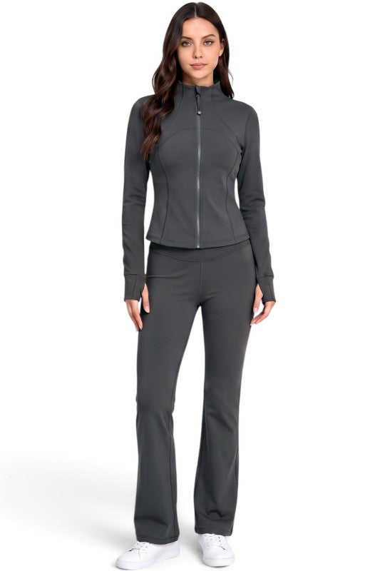 LU2002 Fleece Define Zip-Up Jacket – Flare Pant Set