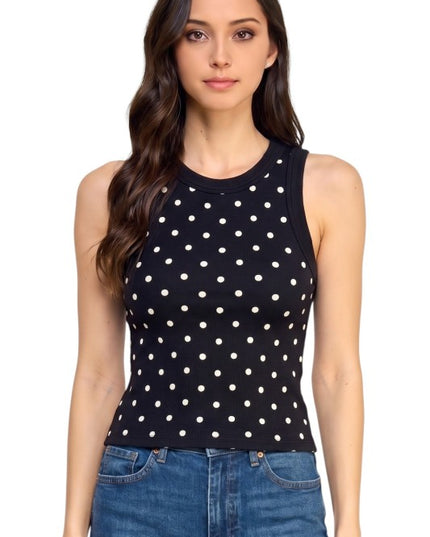 PT88 Polka Dot Print Ribbed – Racerback Tank Top