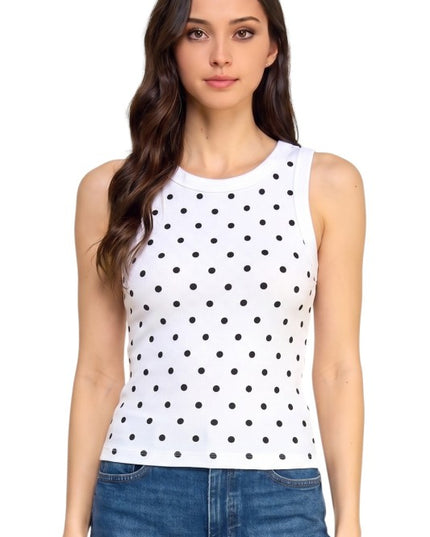 PT88 Polka Dot Print Ribbed – Racerback Tank Top