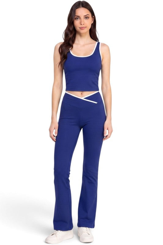 LA008 Flare Pants Set – Contrast Tank Active Style
