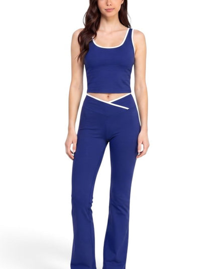 LA008 Flare Pants Set – Contrast Tank Active Style