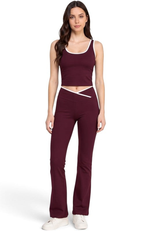 LA008 Flare Pants Set – Contrast Tank Active Style