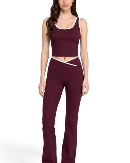 LA008 Flare Pants Set – Contrast Tank Active Style