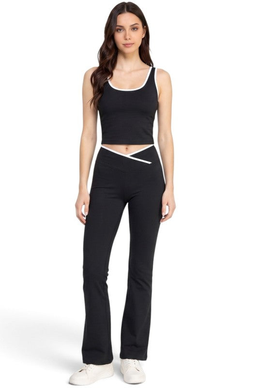LA008 Flare Pants Set – Contrast Tank Active Style