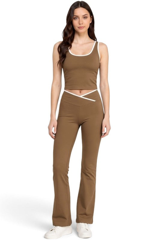 LA008 Flare Pants Set – Contrast Tank Active Style