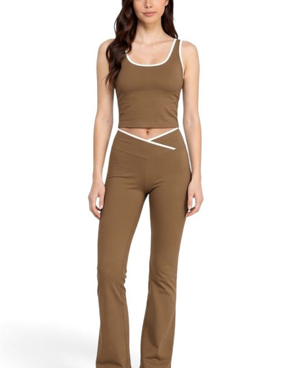 LA008 Flare Pants Set – Contrast Tank Active Style
