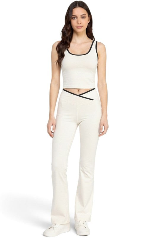 LA008 Flare Pants Set – Contrast Tank Active Style