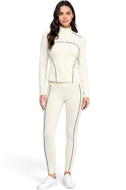 LU21M-SET Active Contrast Zip-Up Jacket – Yoga Pant Set