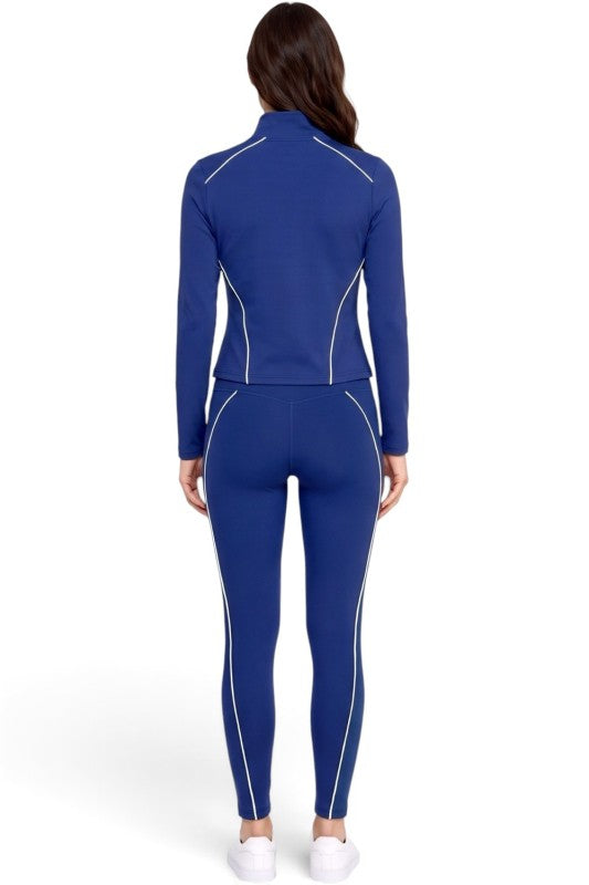 LU21M-SET Active Contrast Zip-Up Jacket – Yoga Pant Set
