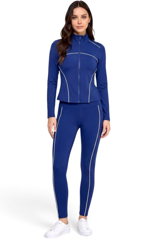 LU21M-SET Active Contrast Zip-Up Jacket – Yoga Pant Set