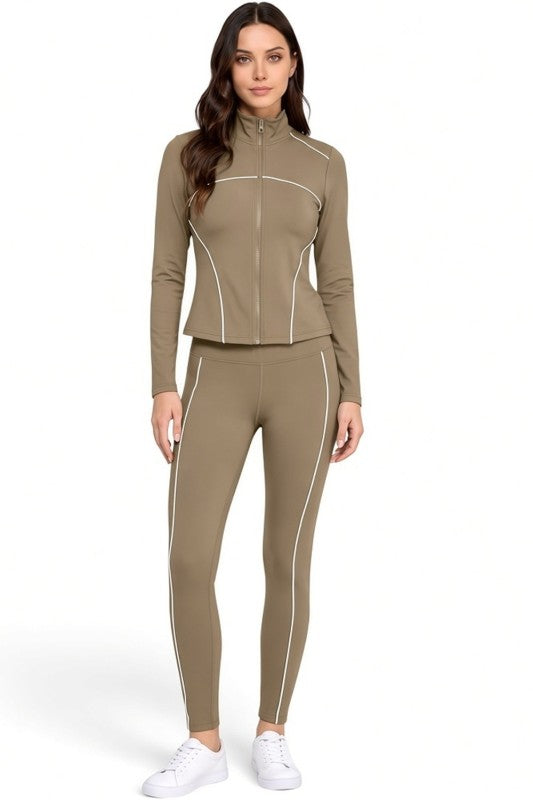 LU21M-SET Active Contrast Zip-Up Jacket – Yoga Pant Set