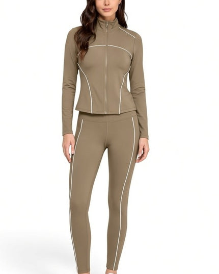 LU21M-SET Active Contrast Zip-Up Jacket – Yoga Pant Set