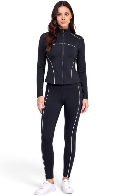 LU21M-SET Active Contrast Zip-Up Jacket – Yoga Pant Set