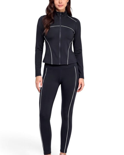 LU21M-SET Active Contrast Zip-Up Jacket – Yoga Pant Set