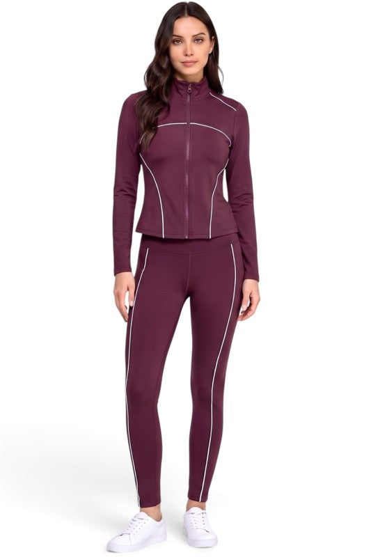 LU21M-SET Active Contrast Zip-Up Jacket – Yoga Pant Set