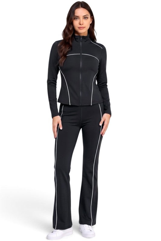 LU22M-SET Active Contrast Zip-Up Jacket – Flare Pant Set