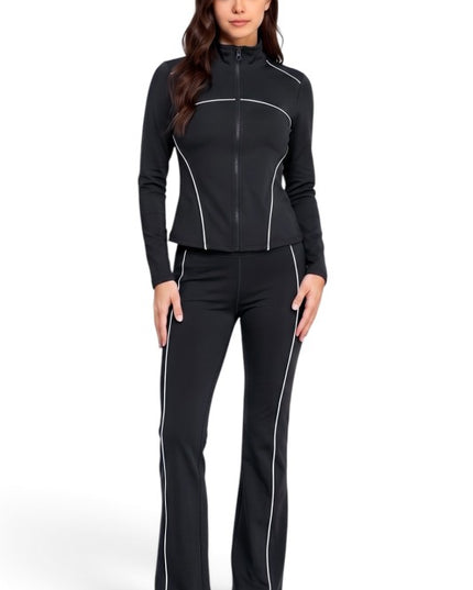 LU22M-SET Active Contrast Zip-Up Jacket – Flare Pant Set