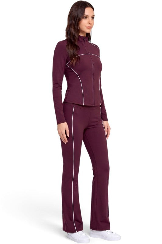 LU22M-SET Active Contrast Zip-Up Jacket – Flare Pant Set