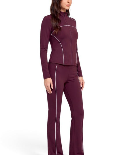 LU22M-SET Active Contrast Zip-Up Jacket – Flare Pant Set