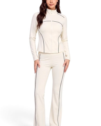 LU22M-SET Active Contrast Zip-Up Jacket – Flare Pant Set