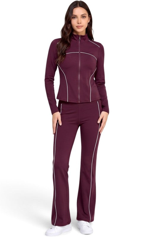 LU22M-SET Active Contrast Zip-Up Jacket – Flare Pant Set