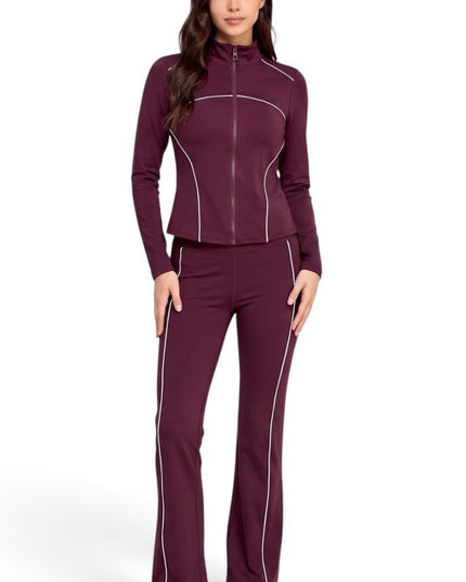 LU22M-SET Active Contrast Zip-Up Jacket – Flare Pant Set