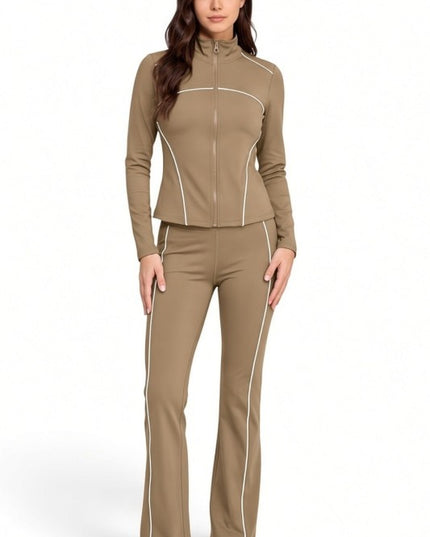 LU22M-SET Active Contrast Zip-Up Jacket – Flare Pant Set