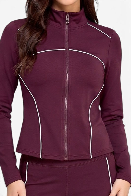 LU22M-SET Active Contrast Zip-Up Jacket – Flare Pant Set