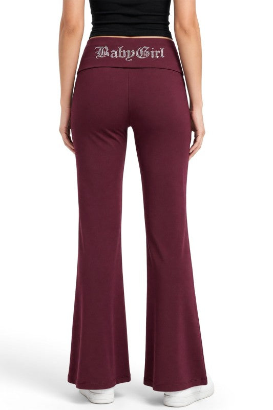 LG93ST Baby Girl Rhinestone – Banded Waist Flare Leggings