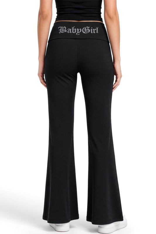 LG93ST Baby Girl Rhinestone – Banded Waist Flare Leggings