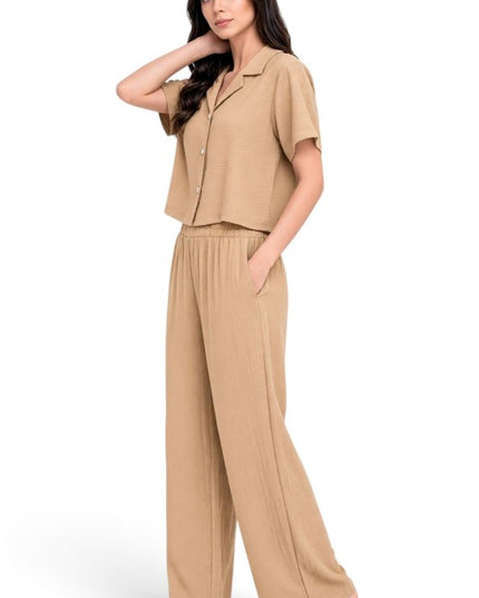 LELIS-501SET Linen-Inspired – Button-Down & Wide Leg Set