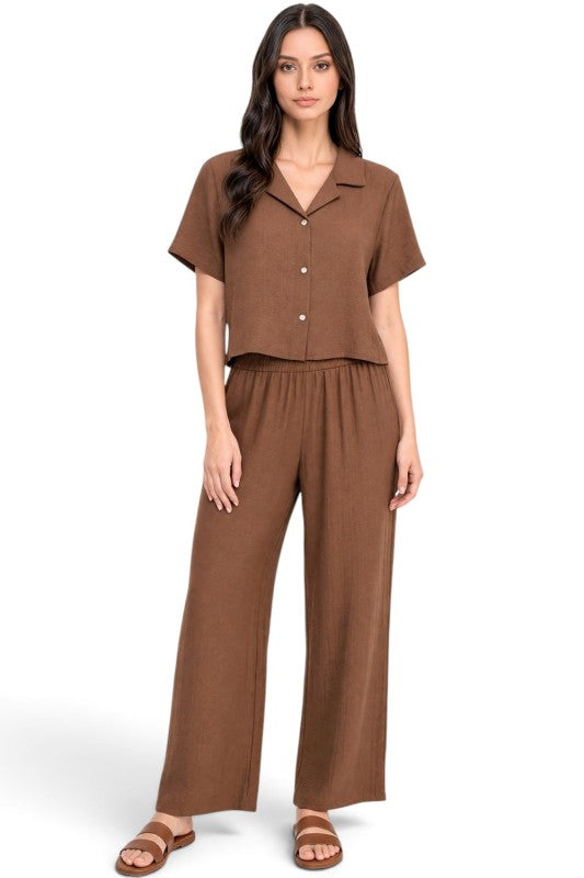 LELIS-501SET Linen-Inspired – Button-Down & Wide Leg Set