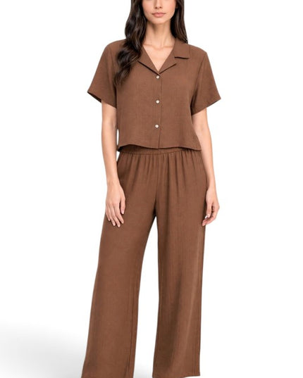 LELIS-501SET Linen-Inspired – Button-Down & Wide Leg Set
