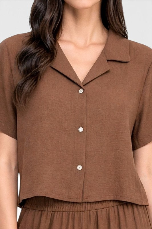 LELIS-501SET Linen-Inspired – Button-Down & Wide Leg Set