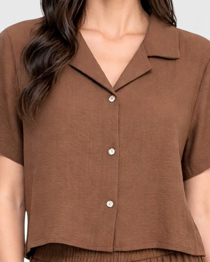 LELIS-501SET Linen-Inspired – Button-Down & Wide Leg Set